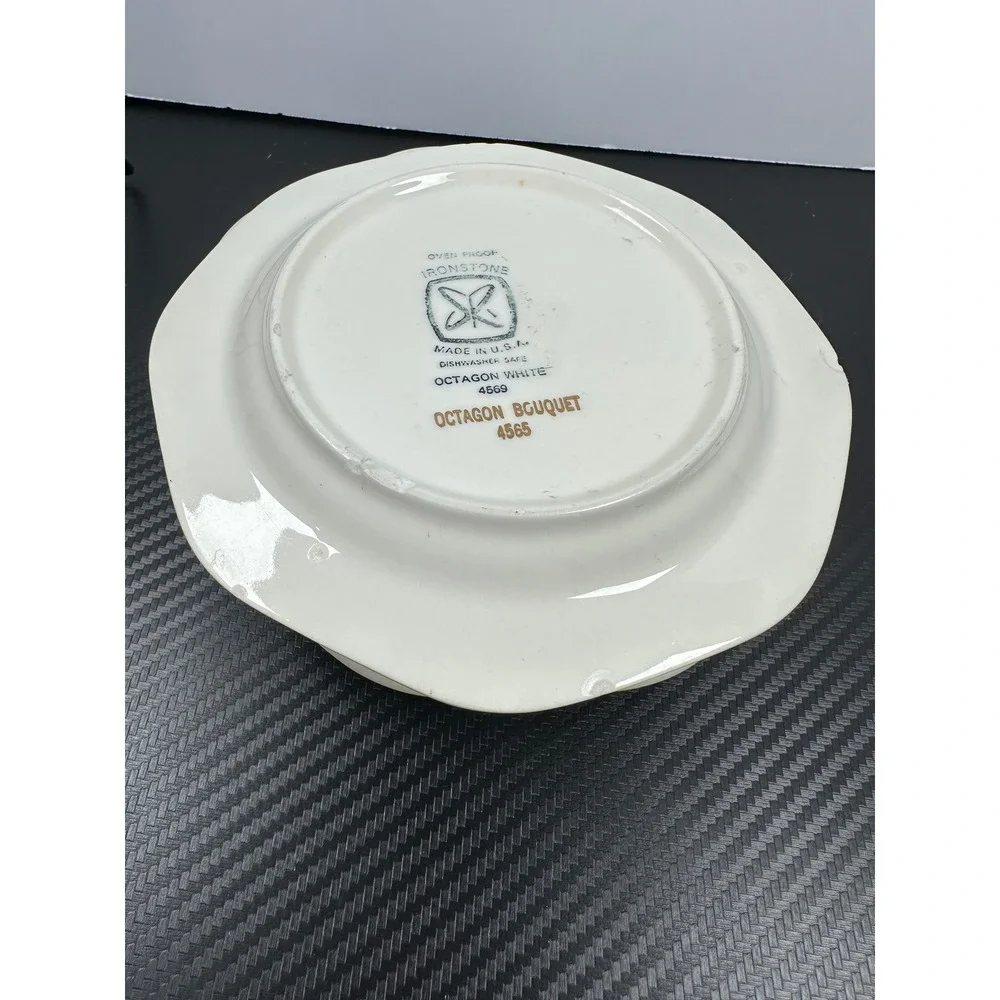 Set of 4 CorningWare Octagon‎ Bouquet Saucers Dessert Plates Floral Brown